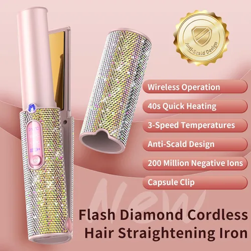 Miniatura 2 de Feitenn Alisador de pelo inalámbrico, alisador portátil 2 en 1, plancha plana de doble voltaje, calor rápido, rizador de pelo inalámbrico de 5000