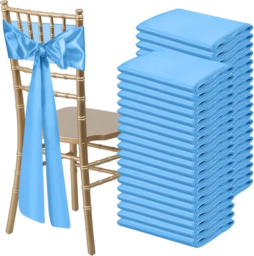 Miniatura 24 de 10 PCS Lazos de Satén Azul Bebé para Sillas Bandas Universales Cintas para Sillas Lazos Traseros para Bodas Fiestas Recepciones Eventos Banquetes