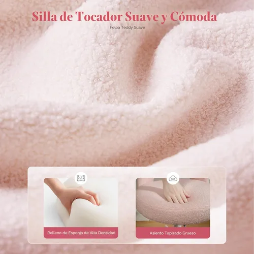 Miniatura 3 de DurayLoly Silla de Tocador con Ruedas Rosa, Linda Silla de Tocador con Respaldo, Silla de Escritorio Ultra-Suave de Felpa, Silla de Oficina Pequeña