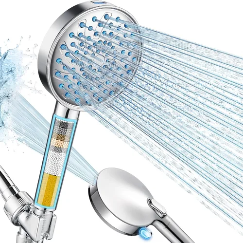 Cobbe Cabezal de ducha con filtro de mano, cabezal de ducha de alta presión de 7 modos con filtros para agua dura, elimina el cloro, reduce la 3.