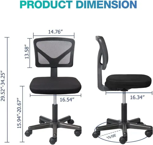Miniatura 3 de AFO Silla de oficina en casa, silla de escritorio ergonómica, silla de computadora pequeña, ergonómica, ajustable, sin brazos, pequeña silla