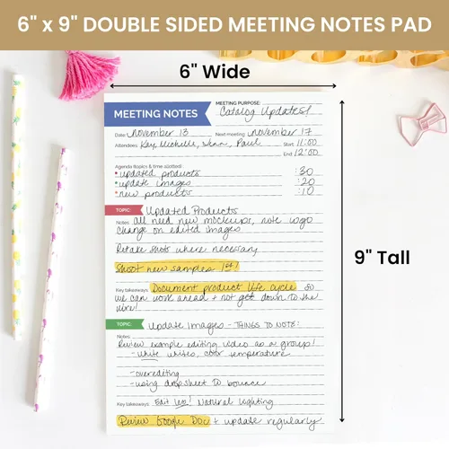 Miniatura 3 de bloom daily planners Bloc de notas de reuniones de doble cara de 6 x 9 pulgadas para organización del trabajo – Temas, comida para llevar, artículos