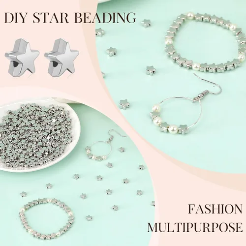 Miniatura 3 de 400 cuentas de estrella plateadas, cuentas espaciadoras de estrellas y dijes para pulseras y manualidades de joyería de bricolaje