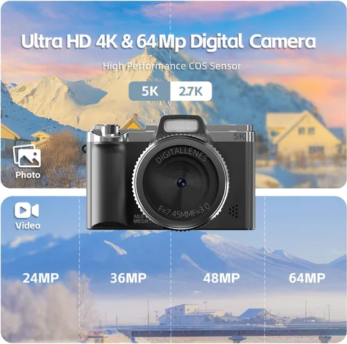 Miniatura 2 de WGM Cámara digital 5K, cámaras de 68 MP para fotografía, con zoom 16X antivibración, tarjeta de 32 GB y flash, cámaras portátiles compactas