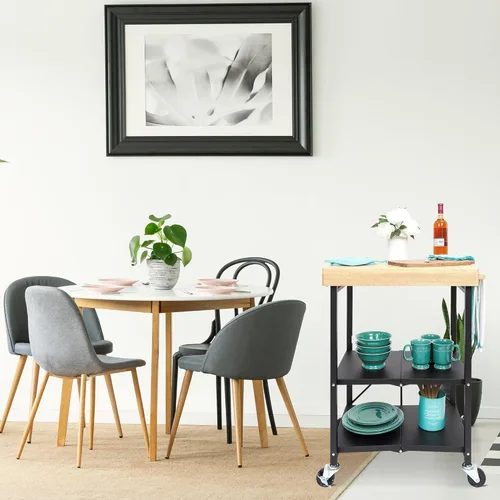 Miniatura 4 de Carrito de Cocina Plegable Origami sobre Ruedas, Carrito Rodante Plegable de 3 Niveles - Carrito al Aire Libre para Chefs para Vino y Comida