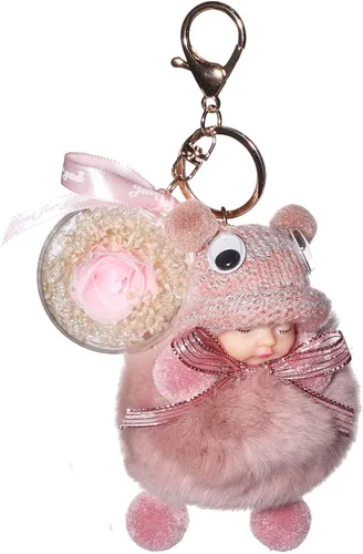 Miniatura 2 de Keychain Charm with A Cute Doll and Preserved Flower Ball for Girls and Womens Key Car Key Holder Purse Handbag