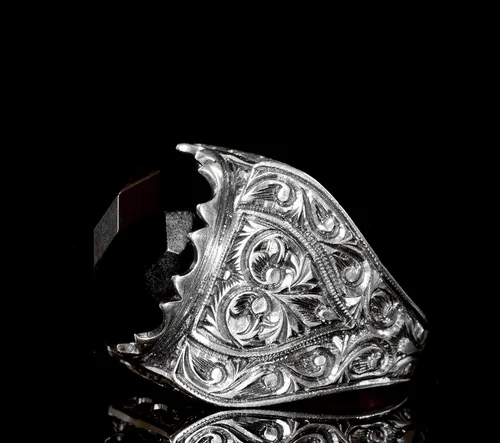 Miniatura 4 de 925 Sterling Silver Men's Ring with Natural Gemstone, Handmade Steel Pen Craft