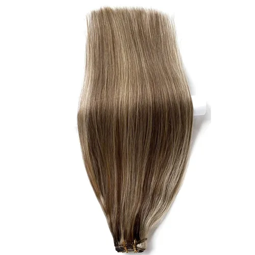Miniatura 9 de Extensiones de cabello humano real, balayage, color castaño ceniza a rubio miel, extensiones de cabello humano con reflejos, 14 pulgadas, 2.82 oz
