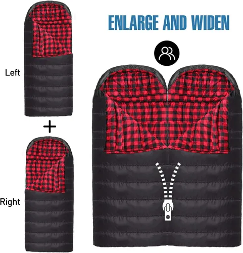 Miniatura 5 de Keencamp Saco de dormir de 0 grados de franela de algodón para invierno, clima frío para adultos, XXL saco de dormir de 4 estaciones, grande y alto