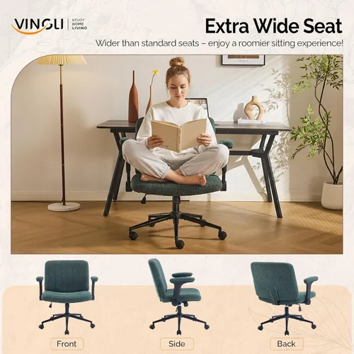 Miniatura 4 de VINGLI Silla cruzada con brazos abatibles ajustables, silla de patas cruzadas con ruedas, silla de oficina extra ancha, silla de escritorio
