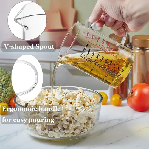 Miniatura 2 de Ackers BORO3.3 Taza medidora de vidrio - [Asa aislada Pico en forma de V] - Hecha de vidrio de borosilicato de alta calidad, taza medidora