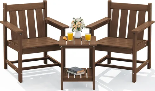 SERWALL juego de muebles de patio bistró de 3 piezas, juego de sillas Adirondack para todo clima con mesa auxiliar, juego de muebles de patio de