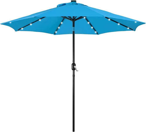 Miniatura 24 de Yaheetech - Paraguas de 9 pies con energía solar para patio - Paraguas de mesa de mercado con protección UV, 32 luces LED y botón de inclinación