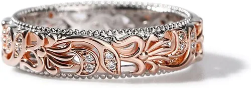 Jeulia Anillo floral de plata de ley de dos tonos, tallado en hojas, vintage, único, hueca, flor de oro rosa, joyería de compromiso, boda, juegos de