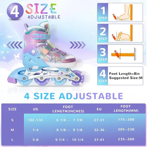 Miniatura 4 de Nattork Patines en Línea para Niñas y Niños, 4 Tallas Ajustables Patines Butterfly Blades con Todas las Ruedas Iluminadas - Regalo de Cumpleaños
