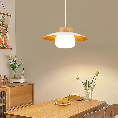 Lámpara colgante de grano de madera, moderna lámpara ajustable de altura ajustable de 13.8 pulgadas, lámpara colgante de techo para cocina, isla,
