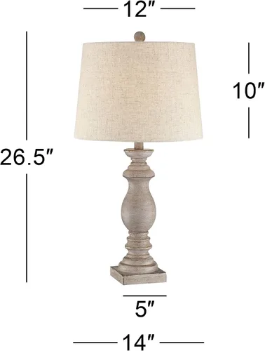 Miniatura 4 de Regency Hill Patsy Country Cottage - Juego de 2 lámparas de mesa tradicionales de 26.5 pulgadas de alto, tela lavada beige, pantalla cónica