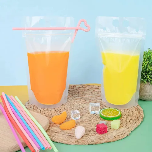 Miniatura 9 de Ozera - 100 bolsas de bebidas, bolsas de jugo de 16 onzas con 100 popotes y embudo Cremallera sellada, bolsas de jugo de batido de mano