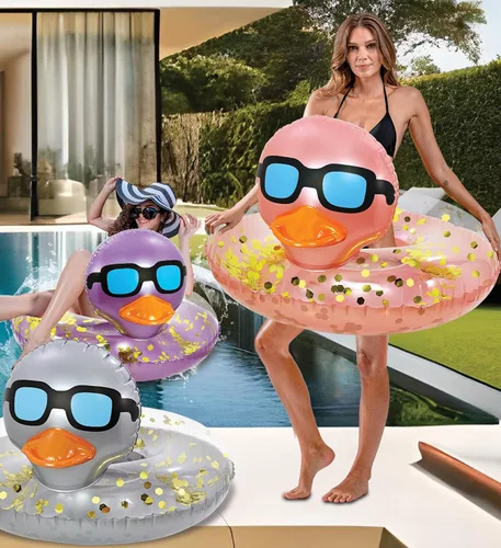 Miniatura 5 de POZA Flotador inflable de pato para piscina: vinilo resistente a los rayos UV, confeti de pato para piscina, flotador de piscina de animales, anillo