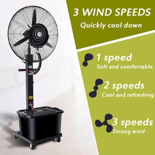 Miniatura 4 de Ventiladores de nebulización de patio de 26 pulgadas para exteriores, ventilador de enfriamiento de pedestal 3 velocidades, oscilación de 90°