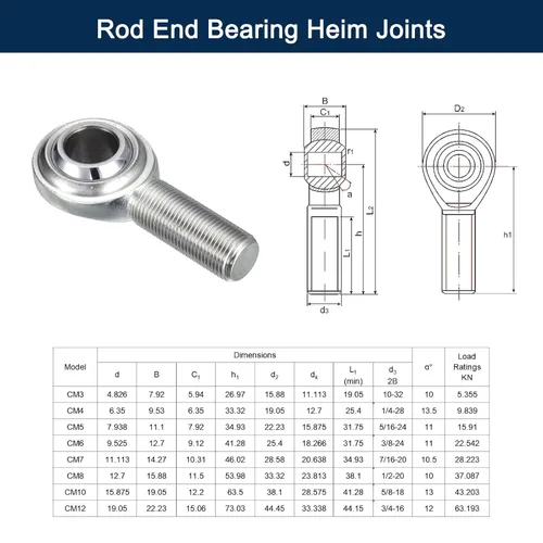 Miniatura 4 de CM8 Rod End Bearing Heim Joints, 1/2 x 1/2-20 Mano derecha rosca macho Heim Junta con tuercas de atasco 2pcs