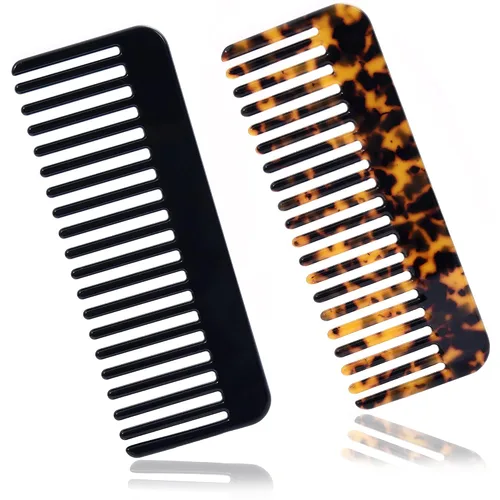 Peine de dientes anchos, peine desenredante grande, peine desenredante de celulosa para cabello grueso, rizado, ondulado, húmedo y seco, paquete de