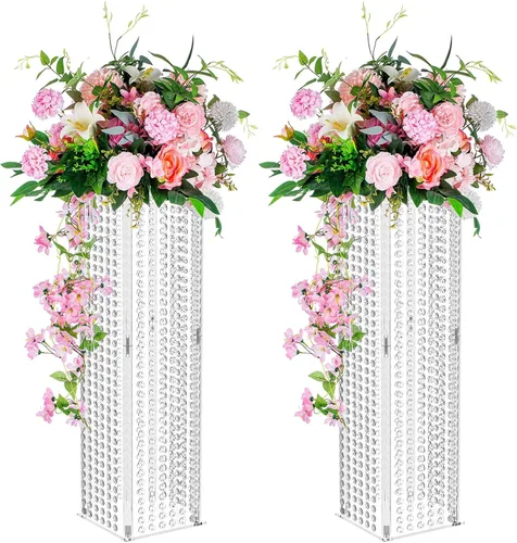 Nuptio Centros de mesa para jarrones de mesa de boda, 2 piezas de 31.5 pulgadas de alto, jarrón de flores de cristal para decoración de mesas de