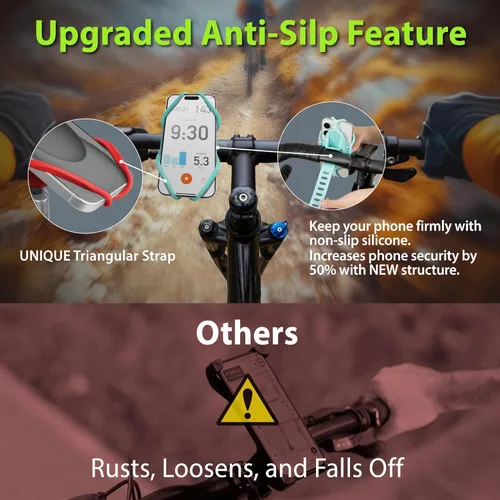 Miniatura 4 de Bone Bike Tie 5, soporte de teléfono celular para manillar, soporte de silicona sin arañazos con diseño antideslizante y absorbente de golpes, Negro