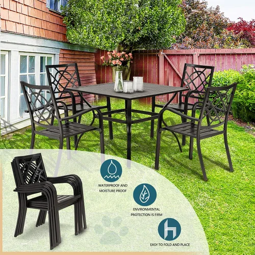 Miniatura 5 de SOLAURA 2 sillas de hierro forjado para patio de 300 libras, sillas de comedor de metal para exteriores, sillas de bistró apilables con reposabrazos