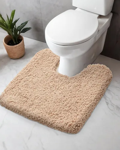 Disolla Alfombra de inodoro en forma de U, color beige, 23 x 24, lavable a máquina, antideslizante, alfombra de piso de inodoro de felpa suave,