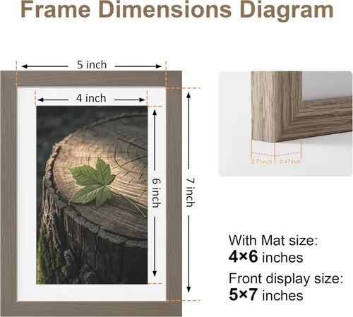 Miniatura 3 de TONES FRAME DESIGN Juego de 2 portarretratos de 5 x 7 pulgadas con acabado de chapa de madera maciza de roble de 5 x 7 pulgadas con paspartú de 4 x