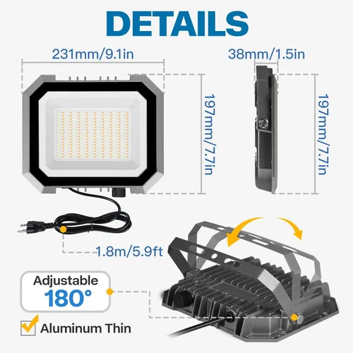 Miniatura 2 de Leddictive - Paquete de 2 luces LED de inundación para exteriores, 3CCT 3000/4000/6000K seleccionables, 100W 10000LM, foco de inundación