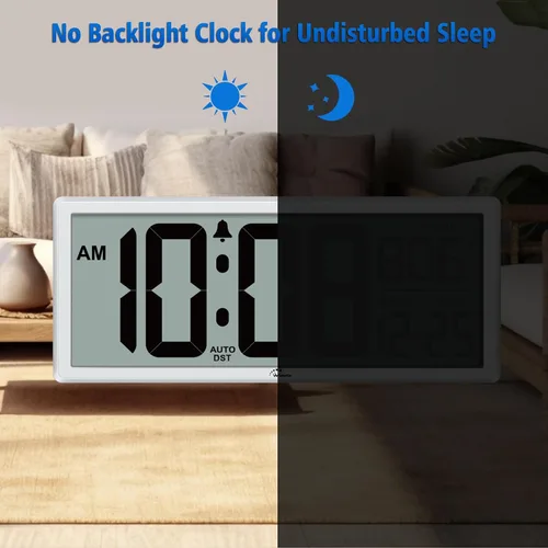 Miniatura 6 de WallarGe Reloj de pared digital grande de 14.5 pulgadas, funciona con pilas, con números gigantes, temperatura y fecha, fácil de leer y configurar