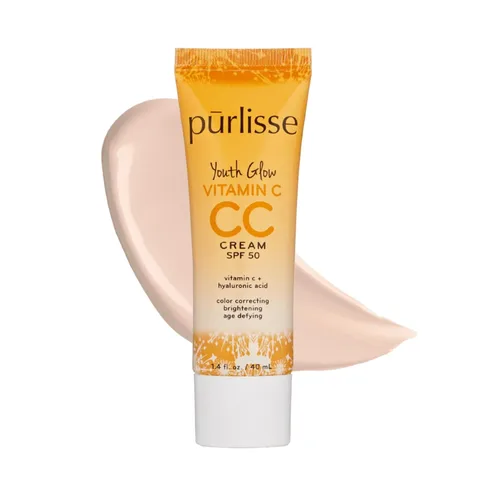 pūrlisse Youth Glow Vitamina C CC Cream SPF 50 - Hidratante teñido con acabado radiante - Fórmula coreana para el cuidado de la piel con ácido
