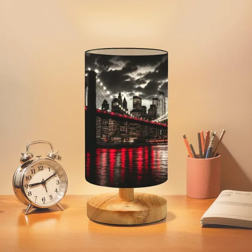 Miniatura 9 de Lámpara de mesa de noche, vibrante tono tierra, estilo africano, acuarela, lienzo regulable con pantalla de tela de lino, base de madera, mesita