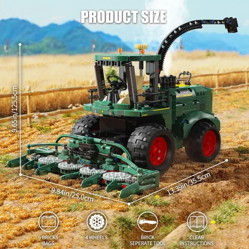 Miniatura 6 de TYCOLE Technic - Juego de bloques de construcción de tractor, camión de granja y cosechadora, juguetes de construcción con cabeza de grano móvil