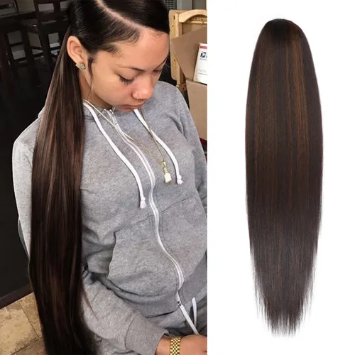 GLAM21USA Extensión de cola de caballo recta de 36 pulgadas de largo con cordón para mujeres negras, extensión de cabello natural con clip, pieza de