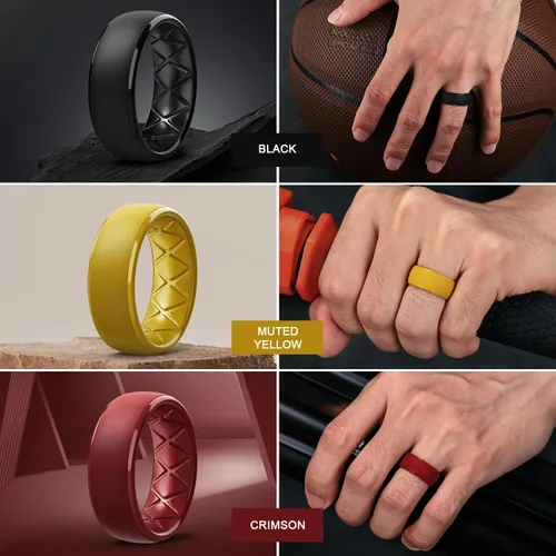 Miniatura 70 de Egnaro Anillos de boda de silicona para hombre: 1/4/6/7 Multipack de anillos de boda de goma con arco interior Diseño ergonómico transpirable