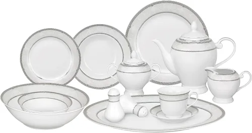 Miniatura 13 de Lorren Home Trends Juego de vajilla de porcelana de 57 piezas, Iris, servicio para 8