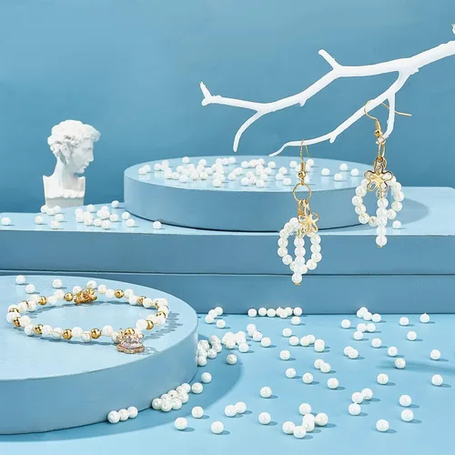 Miniatura 3 de Pandahall Elite, perlas pequeñas redondas brillosas. Canutillos surtidos de raso para joyas. Paquete de caja redonda., Vidrio, 4mm Blanco crema