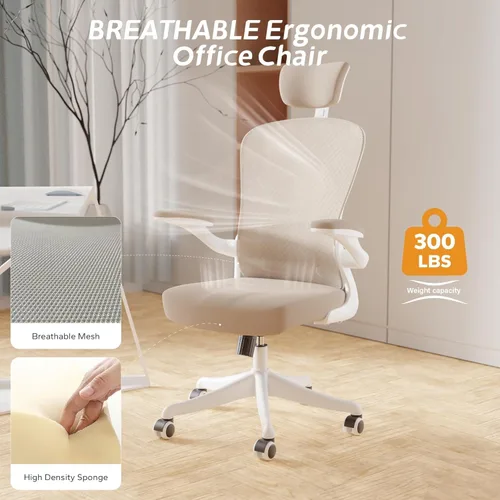 Miniatura 7 de Silla de Oficina Ergonómica con Soporte Lumbar Ajustable y Reposabrazos Abatibles - Silla de Escritorio de Computadora de Respaldo Alto con Cojín