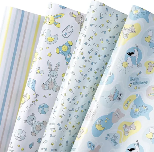 Miniatura 13 de WRAPAHOLIC Hoja de papel de regalo, 12 hojas con bonito diseño de animales para cumpleaños, vacaciones, fiestas, baby shower, 17.5 x 39.3 pulgadas