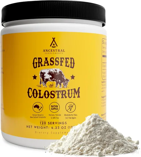 Ancestral Supplements Polvo de Calostro Bovino - Alimentado con Hierba, Liofilizado, Apoyo Inmunológico y Salud Intestinal, 120 Porciones