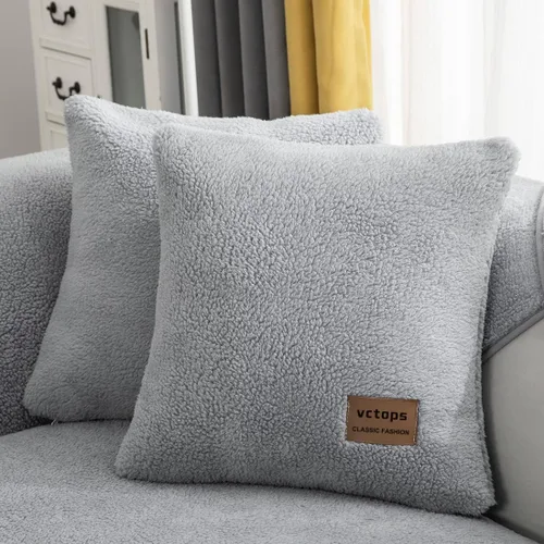 Miniatura 25 de vctops Paquete de 2 fundas de cojín decorativo de forro polar Sherpa de doble cara para sofá, cama y sillón, fundas de cojín de felpa suave y Azul