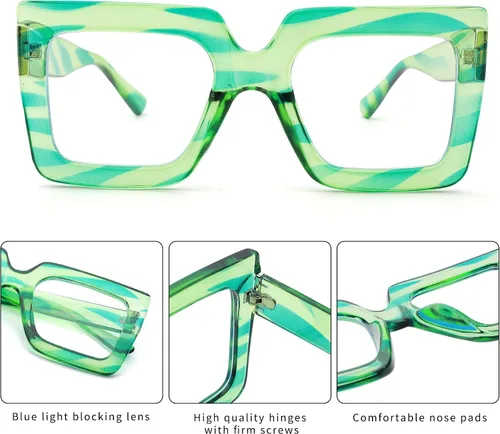 Miniatura 21 de Pro Acme Gafas de bloqueo de luz azul, marcos cuadrados grandes, anteojos falsos para mujer