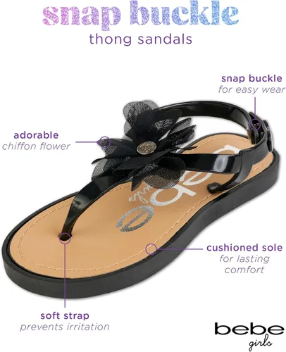 Miniatura 2 de bebe Sandalias para niñas zapatos de vestir planos de verano con punta abierta, sandalias con hebilla a presión con diseño de flores de gasa y suela