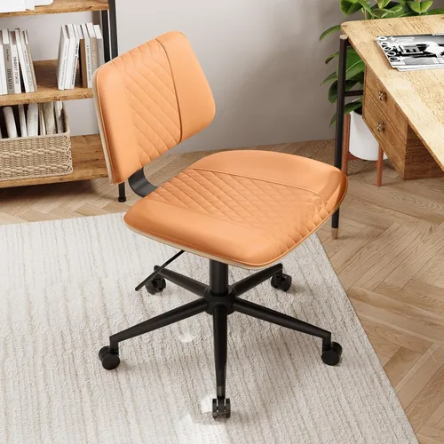 Miniatura 21 de Silla de Oficina para Hogar con Ruedas, Silla de Oficina Ajustable sin Brazos, Silla de Computadora Pequeña de Respaldo Medio de 360° de Cuero PU