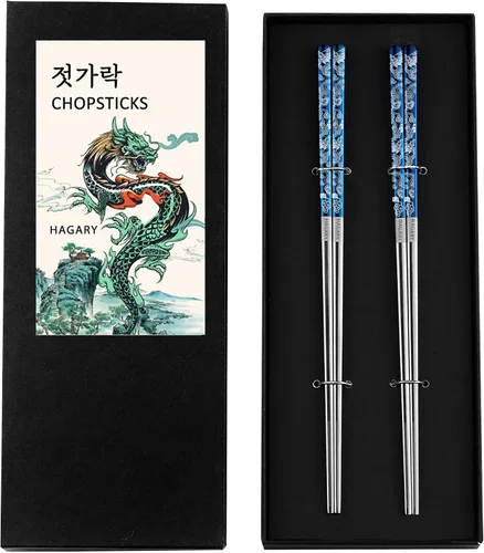 Miniatura 7 de Hagary Palillos de Dragón de Metal Reutilizables Diseñados en Corea Estilo Japonés de Acero Inoxidable 316 18/10 Antideslizantes 2 Pares Aptos
