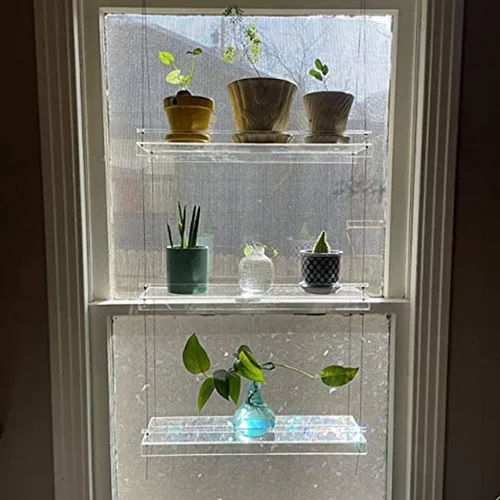 Miniatura 7 de Estantes acrílicos para plantas de ventana, estante de pared flotante colgante transparente, estante para macetas, estante para plantas de ventana