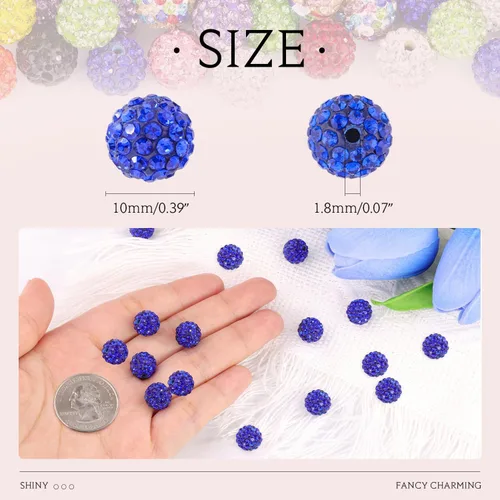 Miniatura 2 de 100 cuentas de diamantes de imitación de 0.394 pulgadas para la fabricación de joyas, 10 cuentas redondas brillantes de discoteca de Shamballa